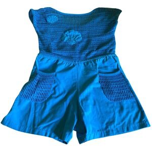 Sporting Club Romper Playsuit Crochet Pockets Shells Blue Small Beach Summer Fit